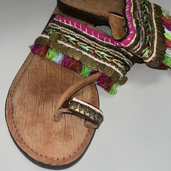 Anthropologie Z&L boho coin embellished fringe style leather flip flops size 39 - Picture 4 of 16